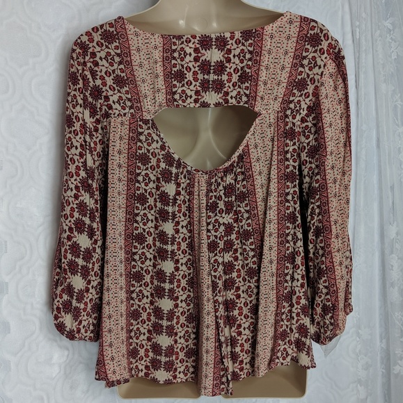FRANCESCA'S Alya Open Back Boho Printed Top Sz L - Picture 6 of 8